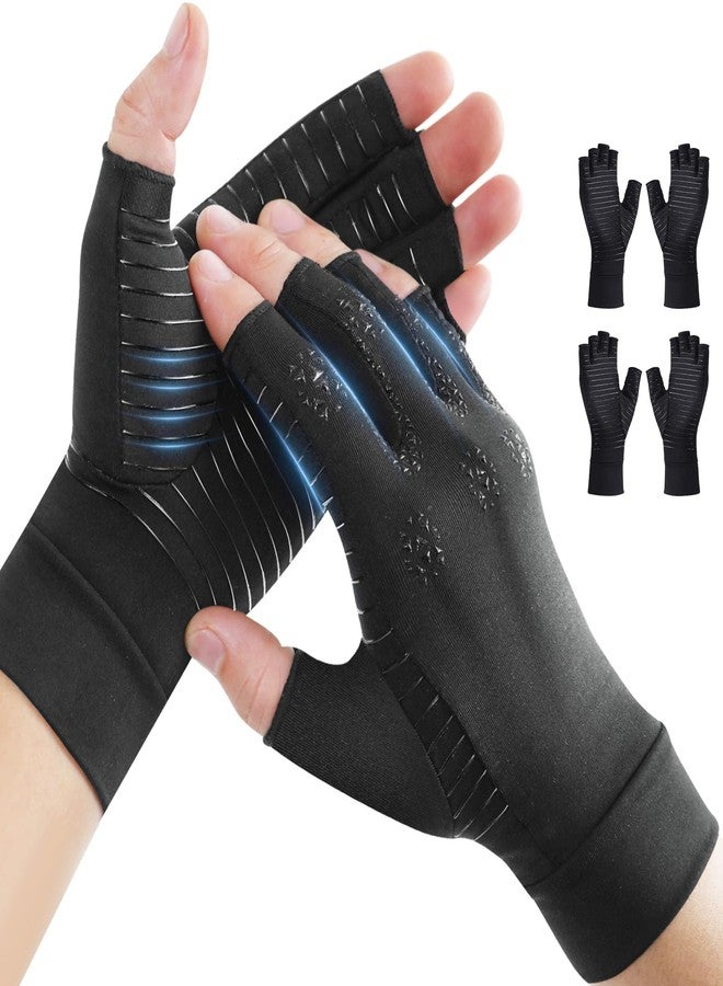 Donfri 2 Pairs Copper Arthritis Compression Gloves Women Men Black (M) - Image 1